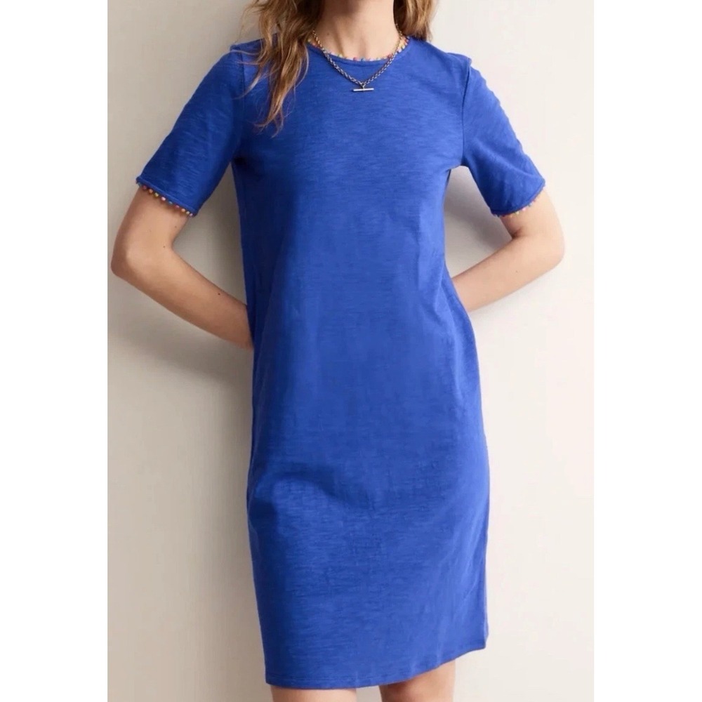Boden Womens US 20-22R Blue Charlie Pom Dress 100% Cotton Rainbow Beach Summer